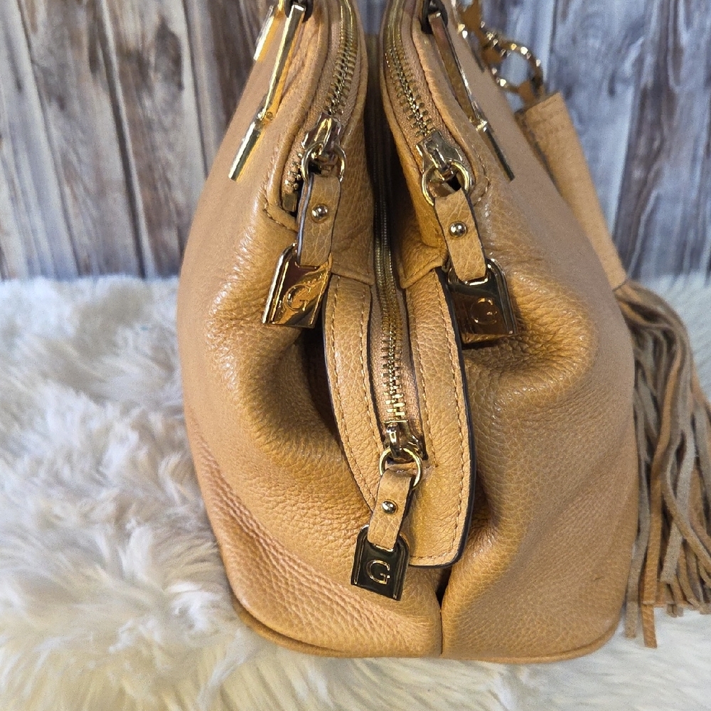 G.I.L.I. Tan Leather Satchel with Tassel And Crossbody Strap - Picture 3 of 14